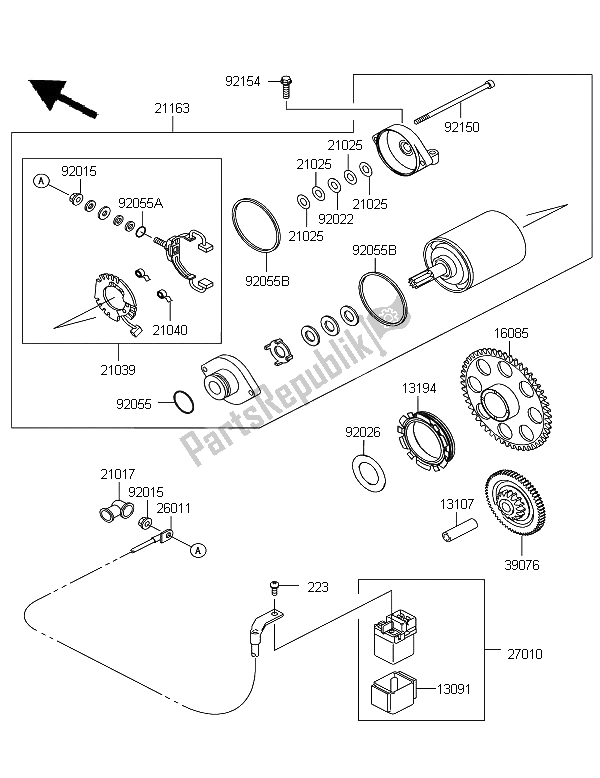 All parts for the Starter Motor of the Kawasaki W 800 2012