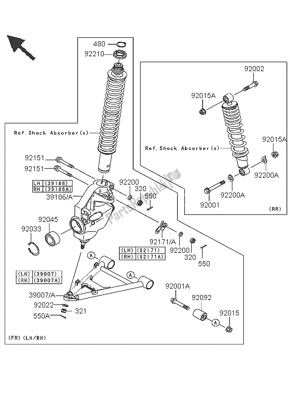 All parts for the Suspension of the Kawasaki KVF 360 2005