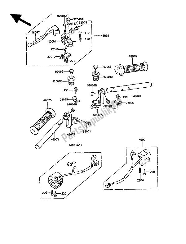 All parts for the Handlebar of the Kawasaki GPZ 550 1985