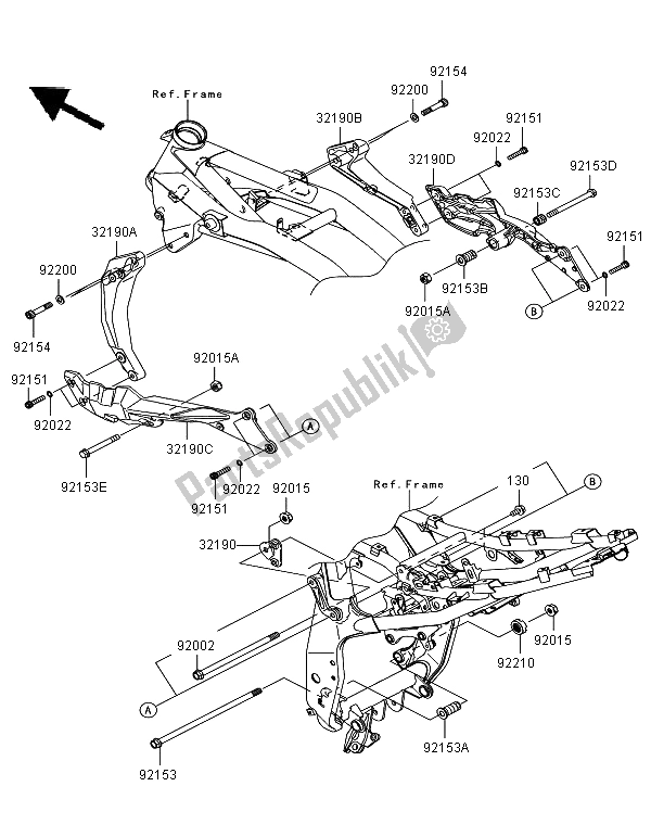 Alle onderdelen voor de Motorsteun van de Kawasaki Z 750 2011