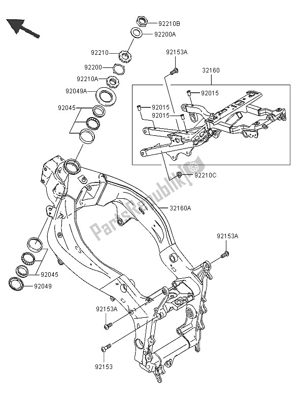 Todas as partes de Quadro, Armação do Kawasaki Ninja ZX 6 RR 600 2005