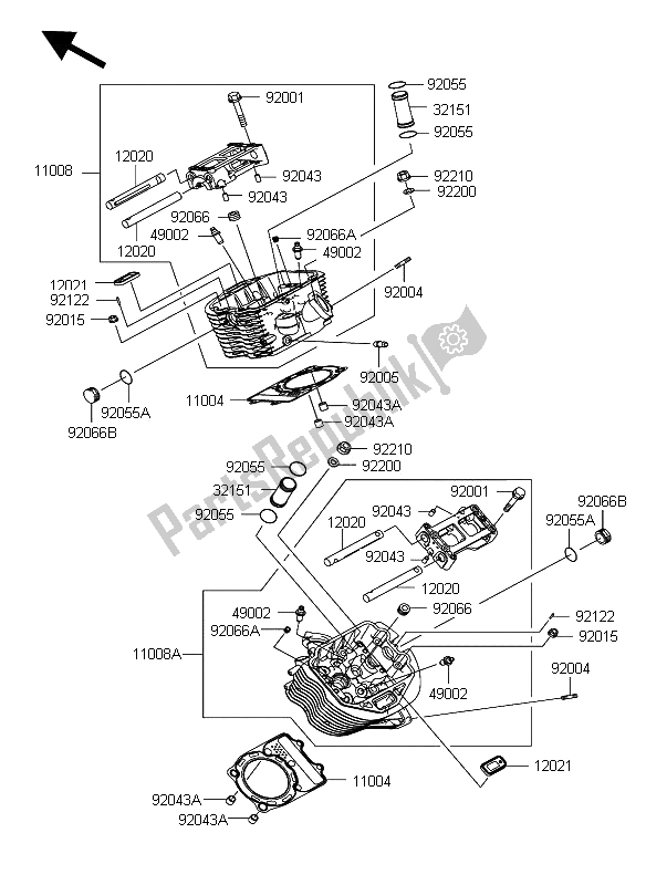 All parts for the Cylinder Head of the Kawasaki VN 900 Custom 2008