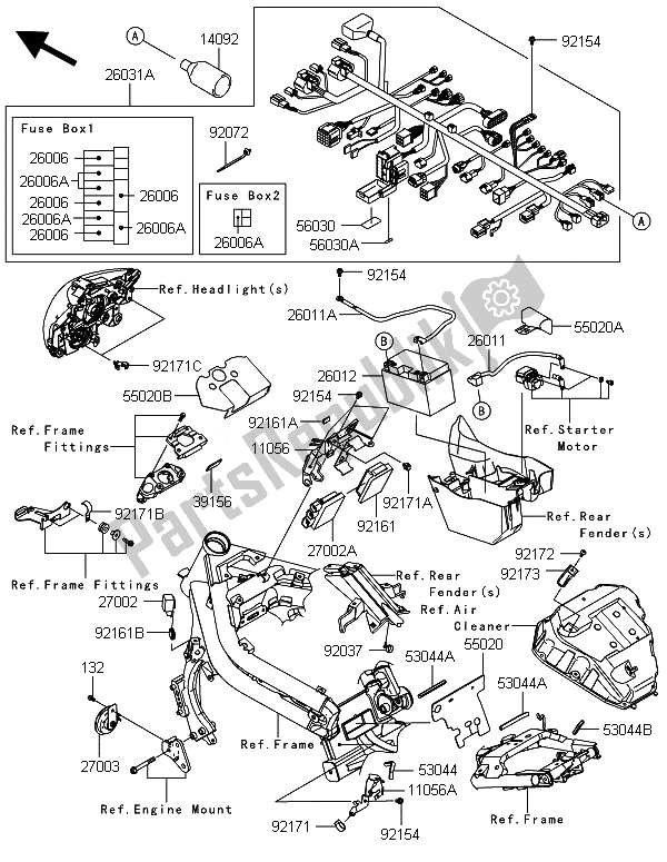 Tutte le parti per il Equipaggiamento Elettrico Del Telaio del Kawasaki ER 6N 650 2014