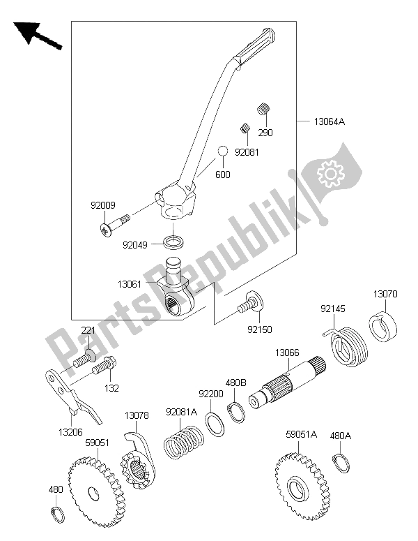 All parts for the Kickstarter Mechanism of the Kawasaki KX 85 LW 2015