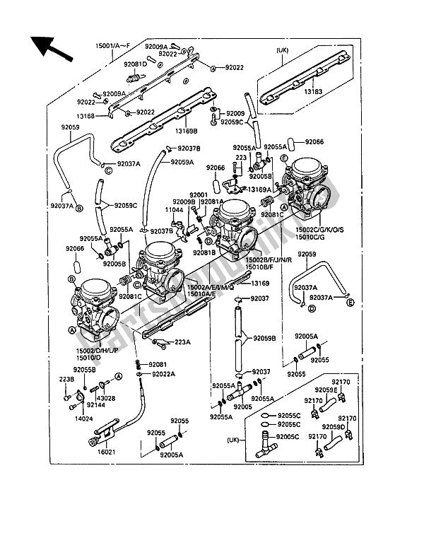 Toutes les pièces pour le Carburateur du Kawasaki 1000 GTR 1991