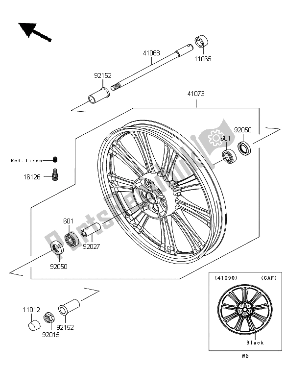 All parts for the Front Hub of the Kawasaki VN 900 Custom 2008