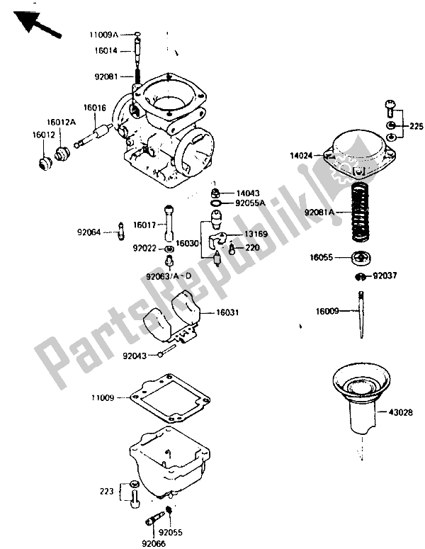 Alle onderdelen voor de Carburateur Onderdelen van de Kawasaki GPZ 750 1985