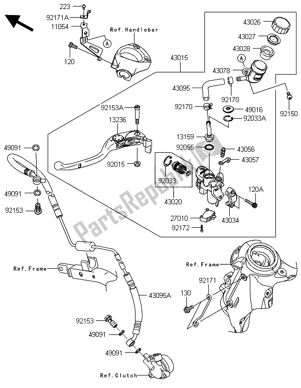 All parts for the Clutch Master Cylinder of the Kawasaki ZZR 1400 ABS 2014