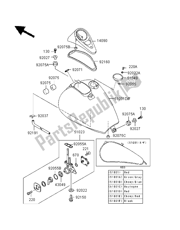 Alle onderdelen voor de Benzinetank van de Kawasaki EN 500 1997