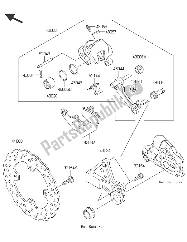 All parts for the Rear Brake of the Kawasaki ER 6N 650 2016