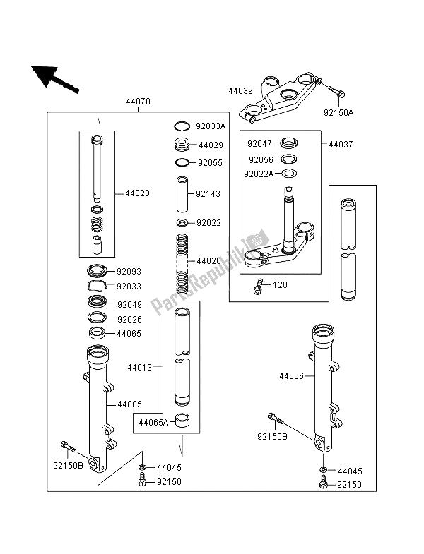 Toutes les pièces pour le Fourche Avant du Kawasaki GPZ 500S 1996