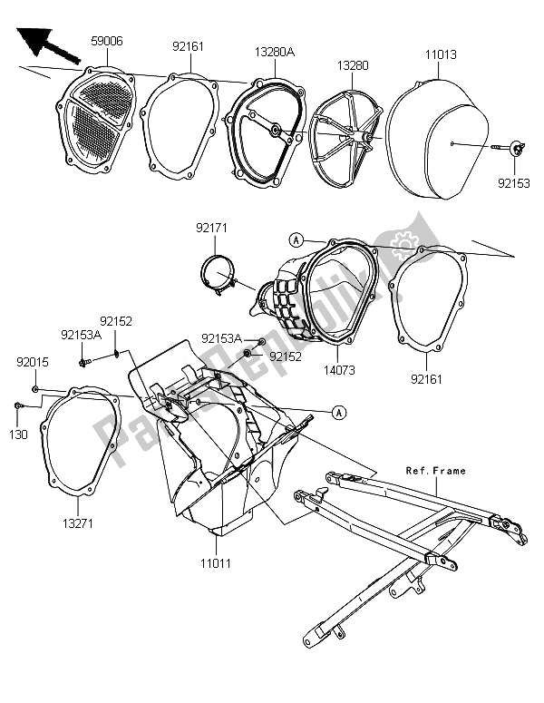 All parts for the Air Cleaner of the Kawasaki KX 250F 2010