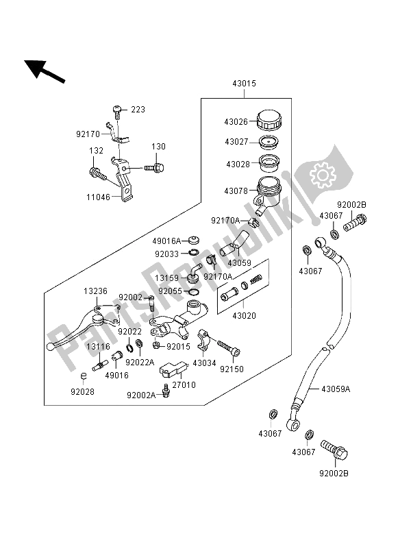 All parts for the Clutch Master Cylinder of the Kawasaki Ninja ZX 7R 750 1996