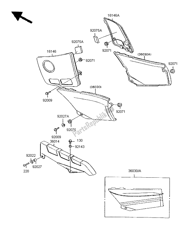 All parts for the Side Covers & Chain Cover of the Kawasaki GPX 600R 1997