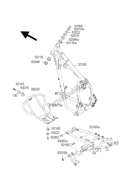 All parts for the Frame of the Kawasaki KLR 650 2001