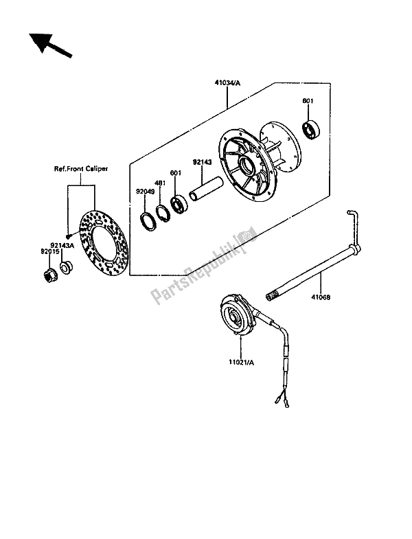 All parts for the Front Hub of the Kawasaki KDX 200 1986