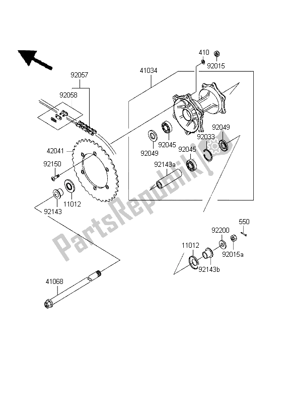 Todas as partes de Cubo Traseiro do Kawasaki D Tracker 125 1999