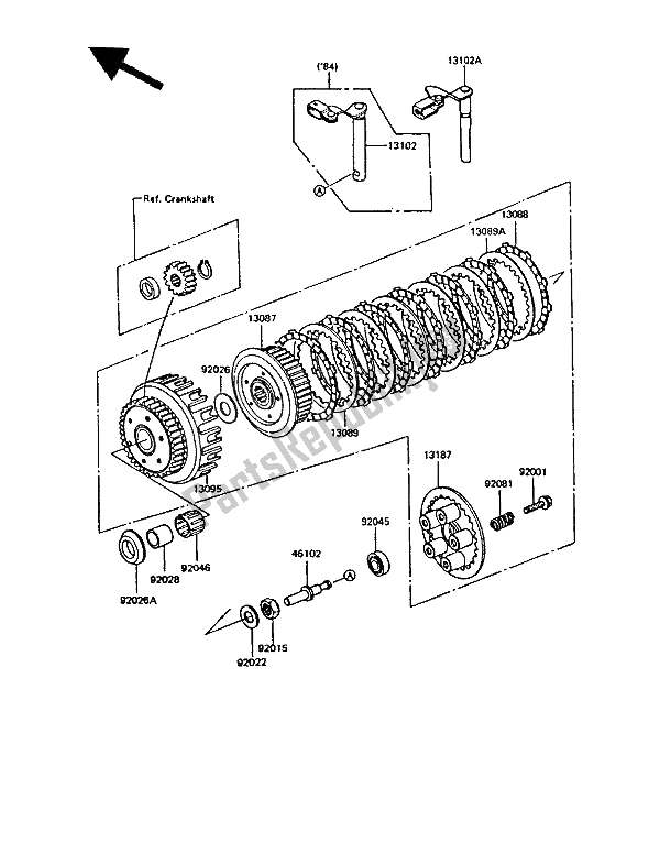 All parts for the Clutch of the Kawasaki GPZ 550 1986