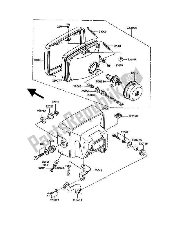 Todas as partes de Lanterna De Cabeça do Kawasaki GPZ 305 Belt Drive 1991