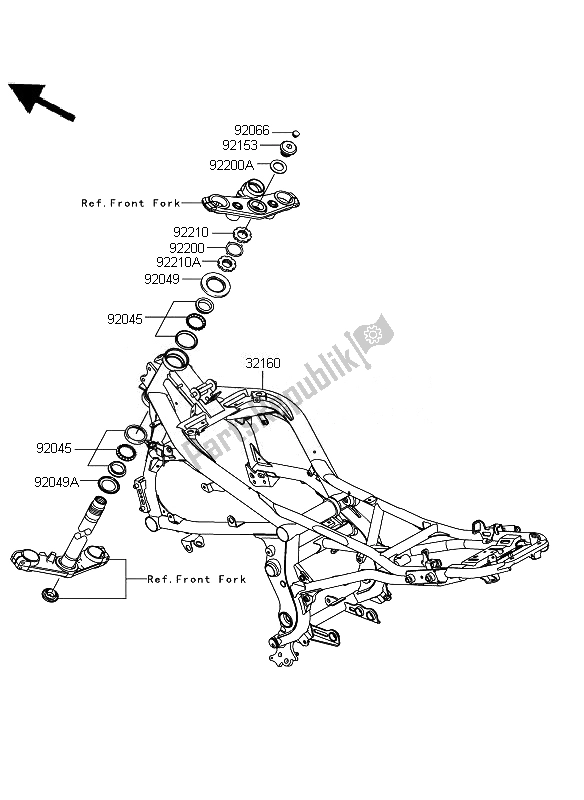 All parts for the Frame of the Kawasaki ER 6F ABS 650 2011