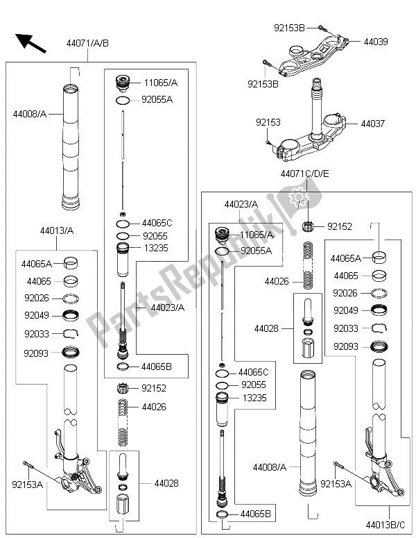 All parts for the Front Fork of the Kawasaki Ninja ZX 10R 1000 2015