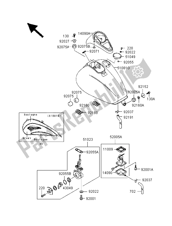 Todas las partes para Depósito De Combustible de Kawasaki VN 1500 Classic Tourer 1999