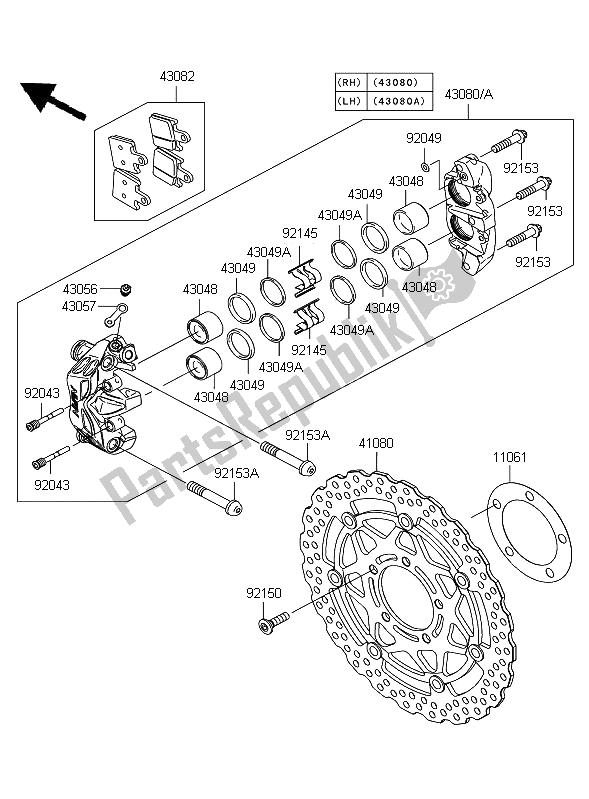 All parts for the Front Brake of the Kawasaki ZZR 1400 2006