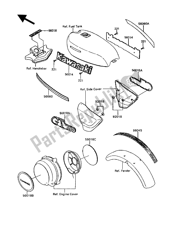 Tutte le parti per il Decalcomanie del Kawasaki GT 750 1994