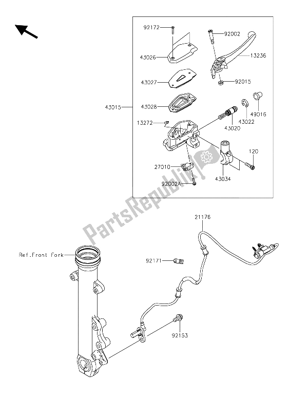 All parts for the Front Master Cylinder of the Kawasaki Vulcan S ABS 650 2015