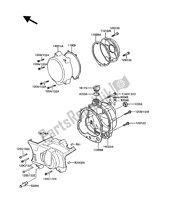 All parts for the Engine Cover(s) of the Kawasaki GT 550 1986