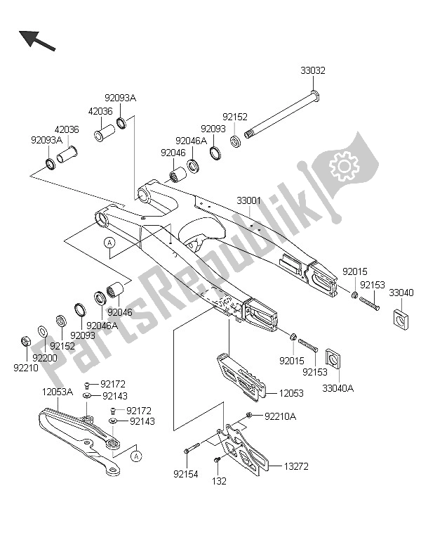 All parts for the Swingarm of the Kawasaki KLX 450R 2016