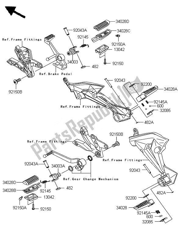 Alle onderdelen voor de Voetsteunen van de Kawasaki Z 750 2010
