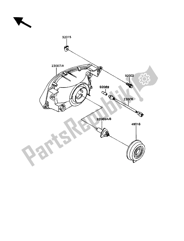 All parts for the Head Lamp of the Kawasaki ZZ R 1100 1992