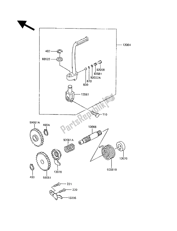 Tutte le parti per il Meccanismo Di Kickstarter del Kawasaki KX 60 1989