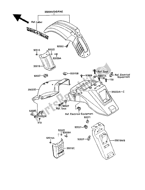 All parts for the Fenders of the Kawasaki KLR 500 1988