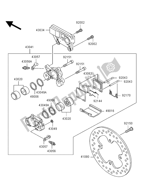 All parts for the Rear Brake of the Kawasaki Ninja ZX 12R 1200 2002