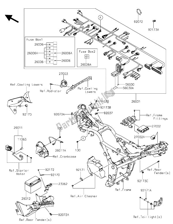 Tutte le parti per il Equipaggiamento Elettrico Del Telaio del Kawasaki Z 300 2015