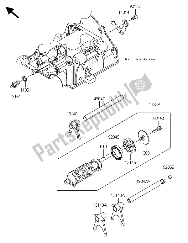 All parts for the Gear Change Drum & Shift Fork(s) of the Kawasaki Ninja 300 2013