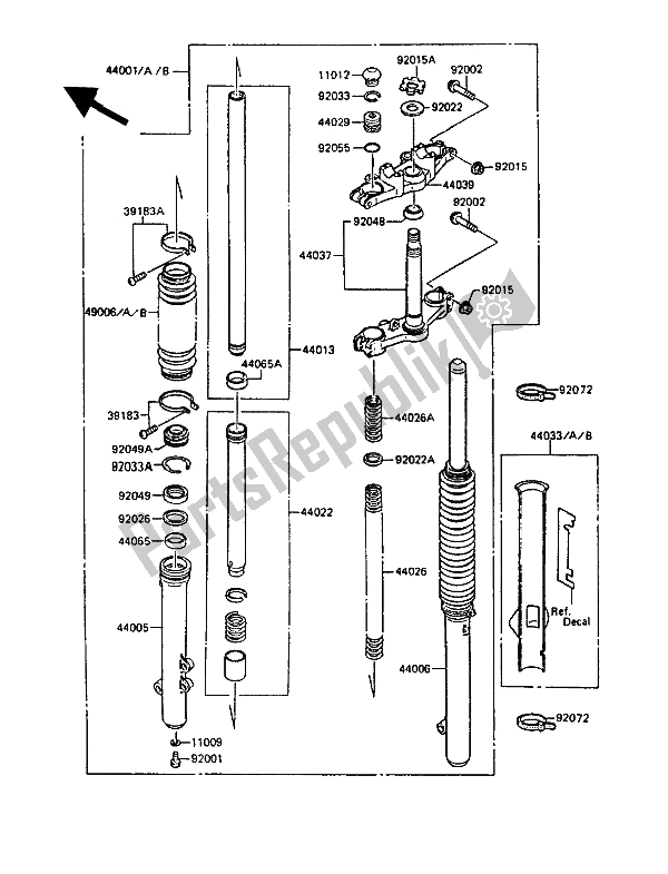 All parts for the Front Fork of the Kawasaki KMX 125 1990