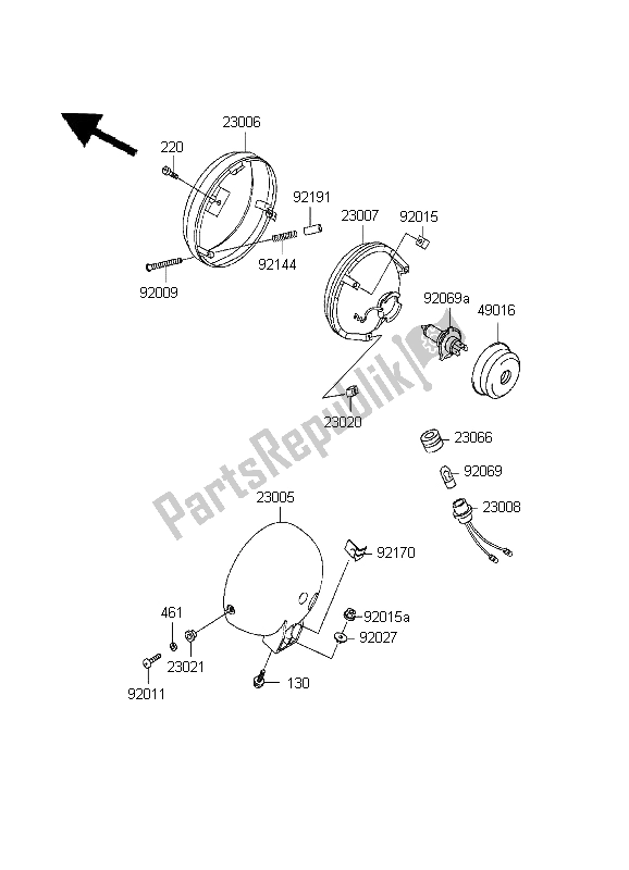 All parts for the Headlight of the Kawasaki EN 500 1999