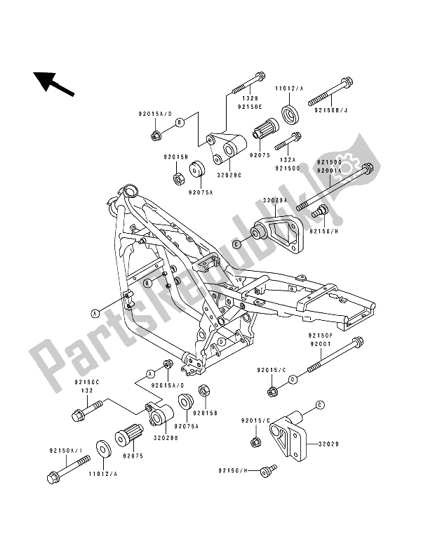All parts for the Frame Fittings of the Kawasaki Zephyr 550 1992