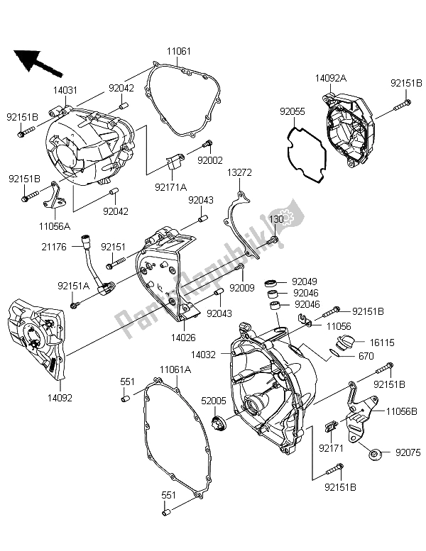 Tutte le parti per il Coperchio Del Motore del Kawasaki Z 1000 SX ABS 2012