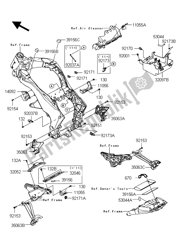 Tutte le parti per il Montaggi Della Struttura del Kawasaki Z 1000 ABS 2011