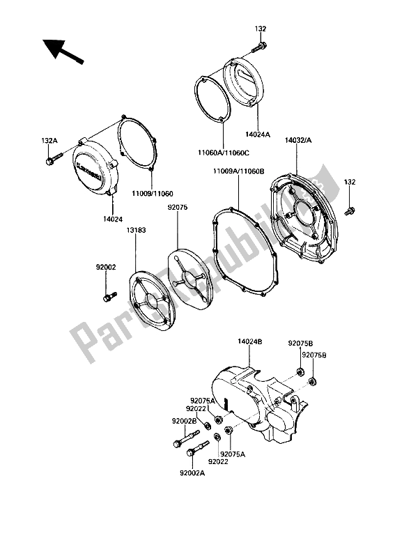 All parts for the Engine Cover of the Kawasaki Voyager XII 1200 1987