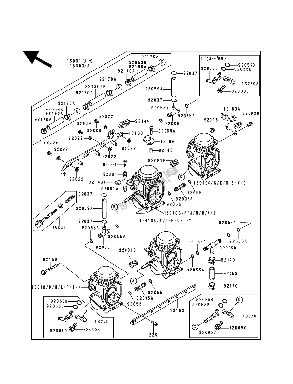 Todas las partes para Carburador de Kawasaki ZZ R 600 1994