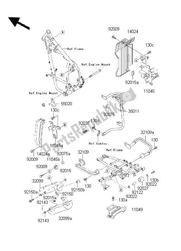 All parts for the Frame Fittings of the Kawasaki KLR 650 2001