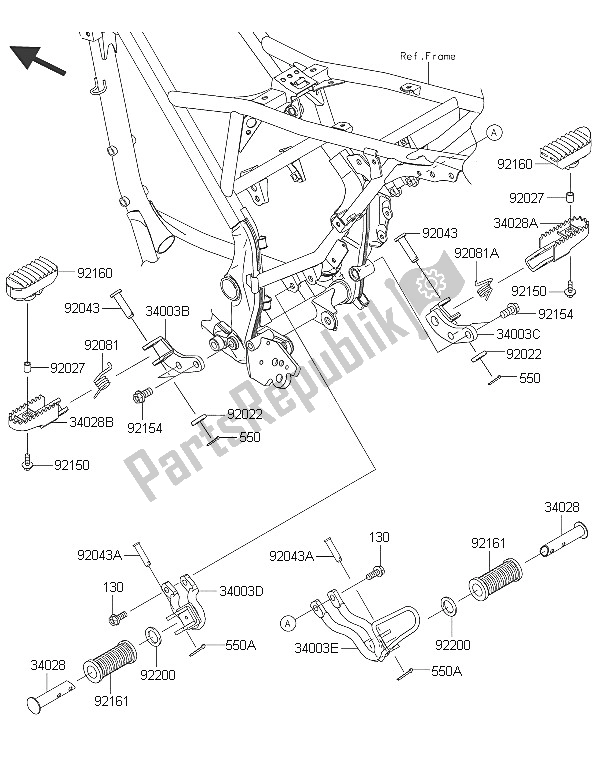 All parts for the Footrests of the Kawasaki KLX 125 2016