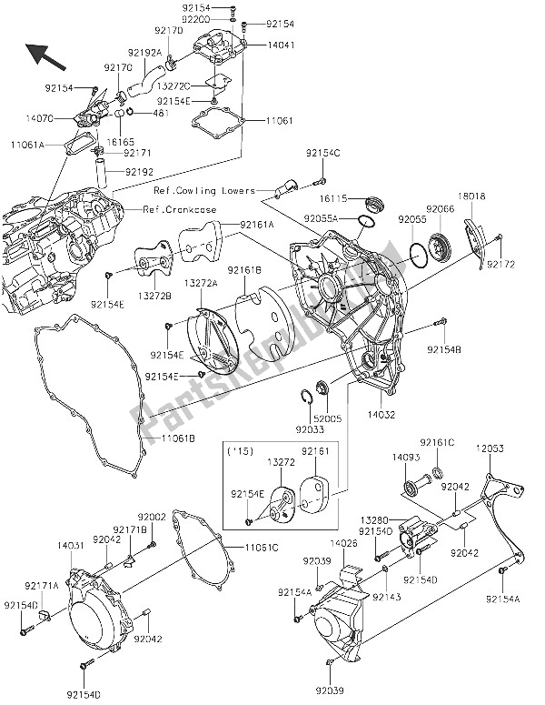 Tutte le parti per il Coperchio (i) Del Motore del Kawasaki Ninja H2R 1000 2016