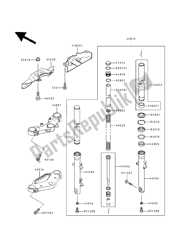 All parts for the Front Fork of the Kawasaki EN 500 1994