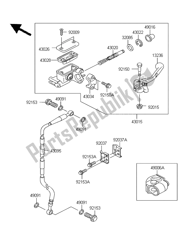 All parts for the Front Master Cylinder of the Kawasaki KX 65 2006